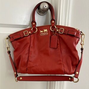 Coach Orange Leather Satchel with Gold Accents